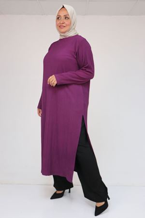 57051 Büyük Beden Kombinli  Bürümcük Pantolonlu Takım - Mürdüm