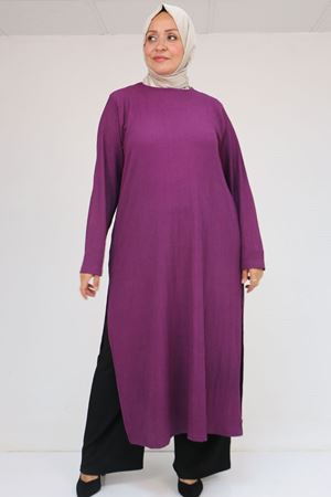 57051 Büyük Beden Kombinli  Bürümcük Pantolonlu Takım - Mürdüm