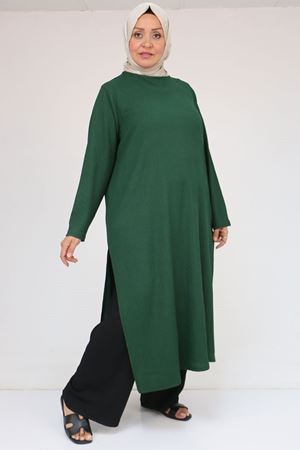 57051 Büyük Beden Kombinli  Bürümcük Pantolonlu Takım - Zümrüt