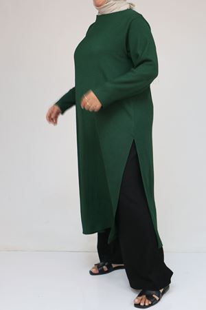 57051 Büyük Beden Kombinli  Bürümcük Pantolonlu Takım - Zümrüt