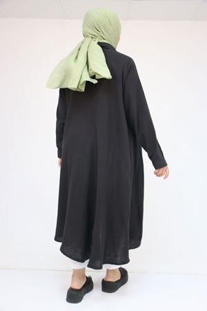 58093 Büyük Beden Mevlana Kesim Müslin Gömlek - Siyah