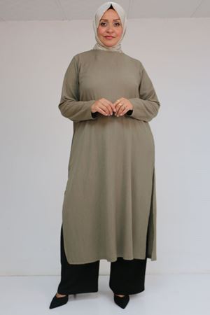 57051 Büyük Beden Kombinli  Bürümcük Pantolonlu Takım - Vizon