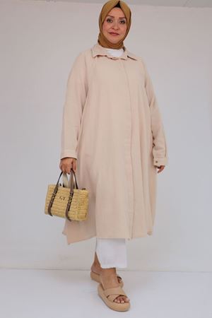 58093 Büyük Beden Mevlana Kesim Müslin Gömlek - Bej