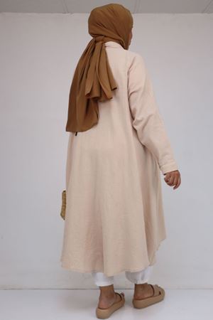 58093 Büyük Beden Mevlana Kesim Müslin Gömlek - Bej