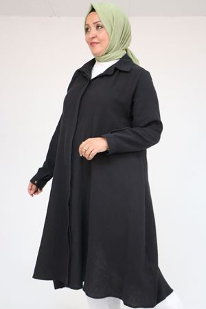 58093 Büyük Beden Mevlana Kesim Müslin Gömlek - Siyah