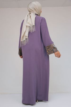 56005 Büyük Beden Kol Garnili Etamin Abaya Ferace - Lila
