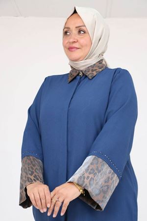 56005 Büyük Beden Kol Garnili Etamin Abaya Ferace - Petrol