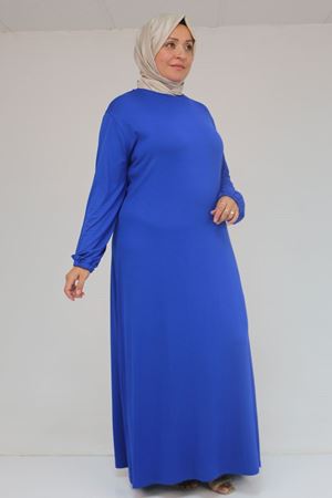 22008 Büyük Beden Kolu Lastikli Elbise - Saks