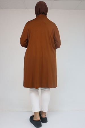 43008 Büyük Beden Penye Ceket - Taba