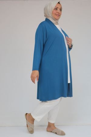 43008 Büyük Beden Penye Ceket - Petrol