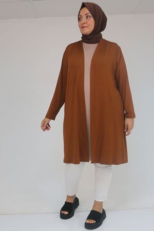 43008 Büyük Beden Penye Ceket - Taba