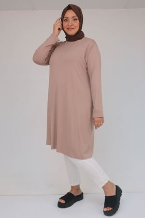 38501 Büyük Beden Basic Penye Tunik - Bej
