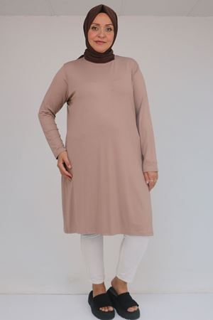 38501 Büyük Beden Basic Penye Tunik - Bej