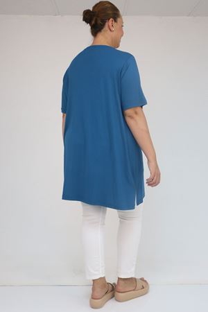 58507 Büyük Beden Yakası Biyeli Penye Tişört - Petrol