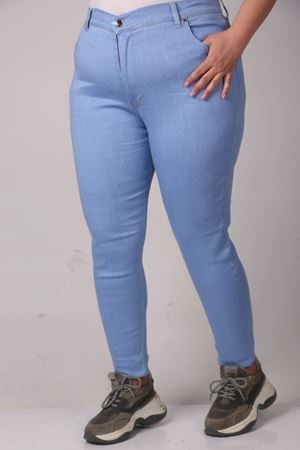 F-9183-6 Büyük Beden Dar Paça Uzun Boy Kot Pantolon - Buz Mavi