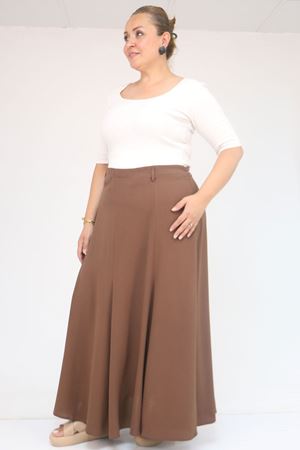 55002 Büyük Beden Kemerli Yandan Fermuarlı Etek - Kahve