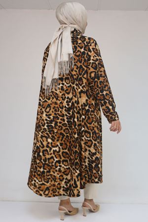 58083 Büyük Beden Mevlana Desenli Bürümcük Gömlek - Siyah-Leopar