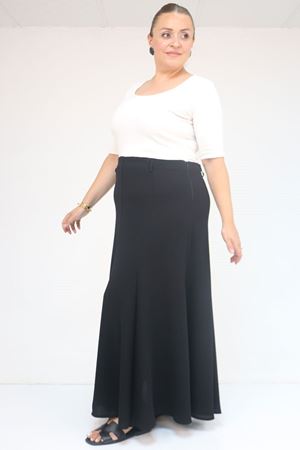 55002 Büyük Beden Kemerli Yandan Fermuarlı Etek - Siyah