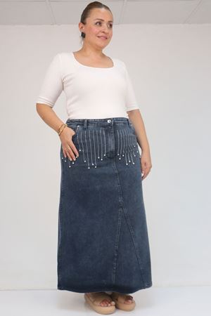 45010 Büyük Beden Parçalı Model Kot Etek - Koyu  Lacivert