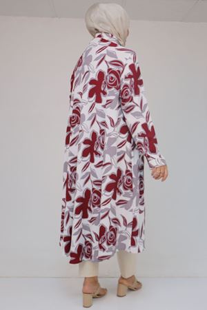 58083 Büyük Beden Mevlana Desenli Bürümcük Gömlek - Gri-Bordo