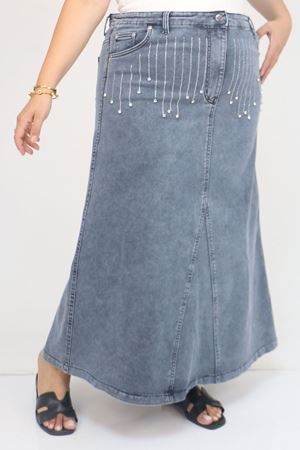 45010 Büyük Beden Parçalı Model Kot Etek - Mavi