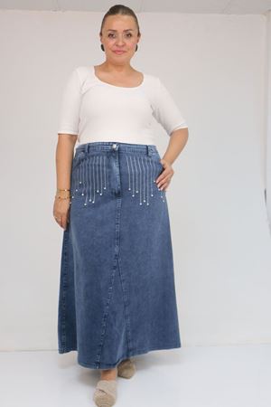 45010 Büyük Beden Parçalı Model Kot Etek - Lacivert