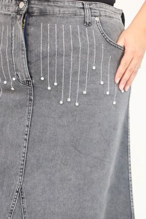 45010 Büyük Beden Parçalı Model Kot Etek - Siyah