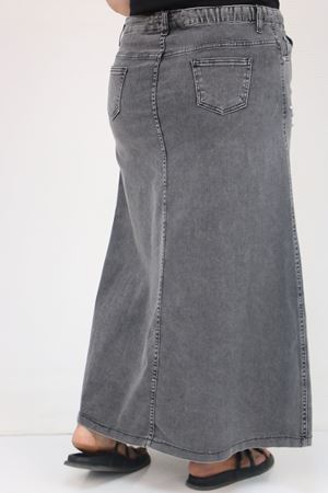 45010 Büyük Beden Parçalı Model Kot Etek - Siyah