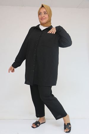 57049 Büyük Beden Erkek Yakalı Pantolonlu Takım - Siyah