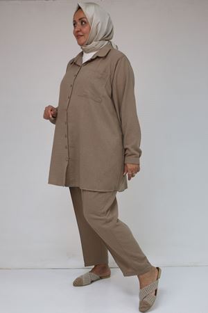 57049 Büyük Beden Erkek Yakalı Pantolonlu Takım - Vizon