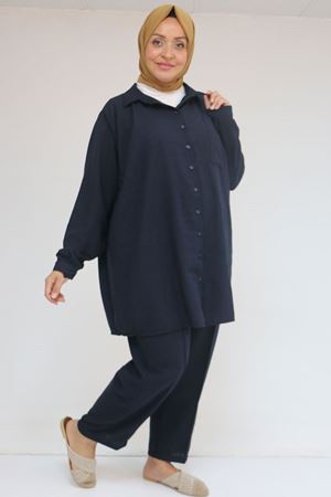 57049 Büyük Beden Erkek Yakalı Pantolonlu Takım - Lacivert