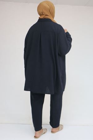 57049 Büyük Beden Erkek Yakalı Pantolonlu Takım - Lacivert