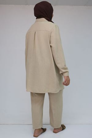 57049 Büyük Beden Erkek Yakalı Pantolonlu Takım - Bej