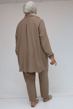 57049 Büyük Beden Erkek Yakalı Pantolonlu Takım - Vizon