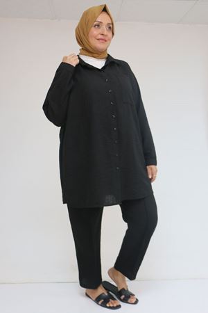 57049 Büyük Beden Erkek Yakalı Pantolonlu Takım - Siyah