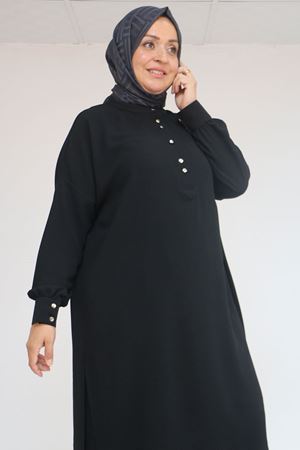 57029 Büyük Beden Yarım Patlı Yırtmaçlı Pantolonlu Takım - Siyah