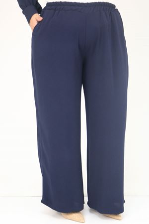 57029 Büyük Beden Yarım Patlı Yırtmaçlı Pantolonlu Takım - Lacivert