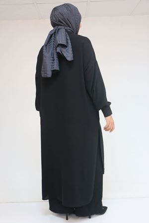 57029 Büyük Beden Yarım Patlı Yırtmaçlı Pantolonlu Takım - Siyah