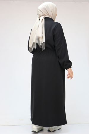 46013 Büyük Beden Fermuar Aksesuar Detaylı Osyho Ferace - Siyah