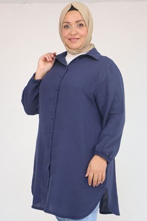 58096 Büyük Beden Erkek Yaka Düğmeli Tunik - Lacivert