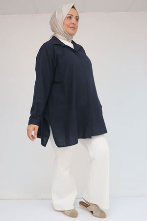 58096 Büyük Beden Erkek Yaka Düğmeli Tunik - Siyah