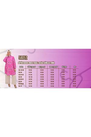 58052 Büyük Beden Erkek Yakalı Jesica Gömlek Tunik - Manolya Desen Hardal