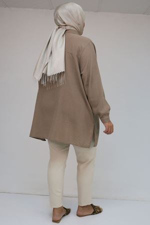 58096 Büyük Beden Erkek Yaka Düğmeli Tunik - Vizon