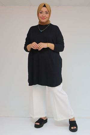 38111 Büyük Beden Basic Penye Tunik - Koyu Lacivert