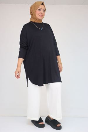 38111 Büyük Beden Basic Penye Tunik - Koyu Lacivert