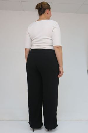 59011 Büyük Beden Pervaz Kemerli Yandan Fermuarlı Krep Pantolon - Siyah