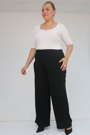 59011 Büyük Beden Pervaz Kemerli Yandan Fermuarlı Krep Pantolon - Siyah