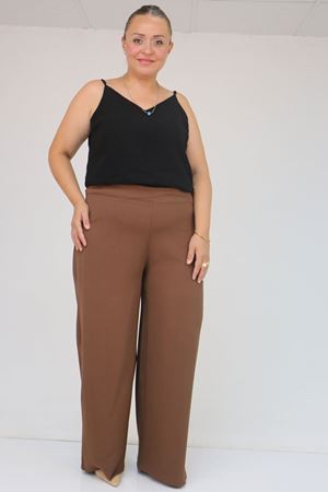 59011 Büyük Beden Pervaz Kemerli Yandan Fermuarlı Krep Pantolon - Kahve
