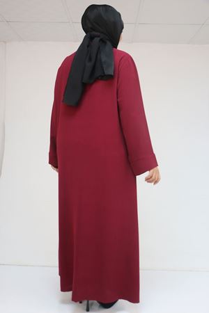56017 Büyük Beden Taş İşleme Detaylı Krep Ferace - Bordo