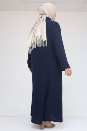 56017 Büyük Beden Taş İşleme Detaylı Krep Ferace - Lacivert